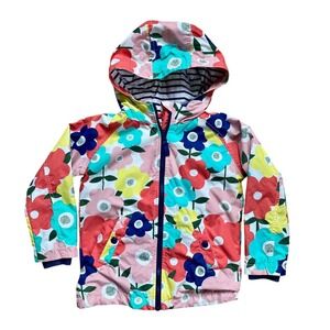 Mini Boden Girls Floral Hooded Windbreaker Raincoat Size 5-6Y Multi Color Zip Up